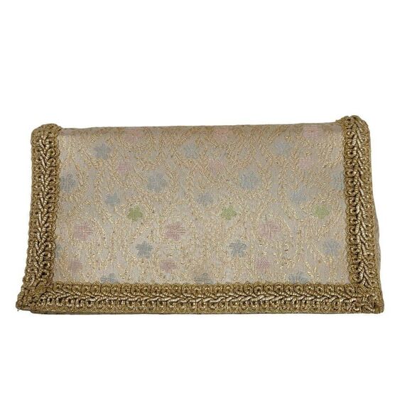 Vintage 60's Majestic Clutch Formal Metallic Gold Brocade Jacquard Pastel Floral - Picture 1 of 12